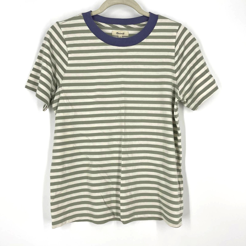 Madewell 100% Supima Cotton Men's Tee Green Striped Medium NWOT